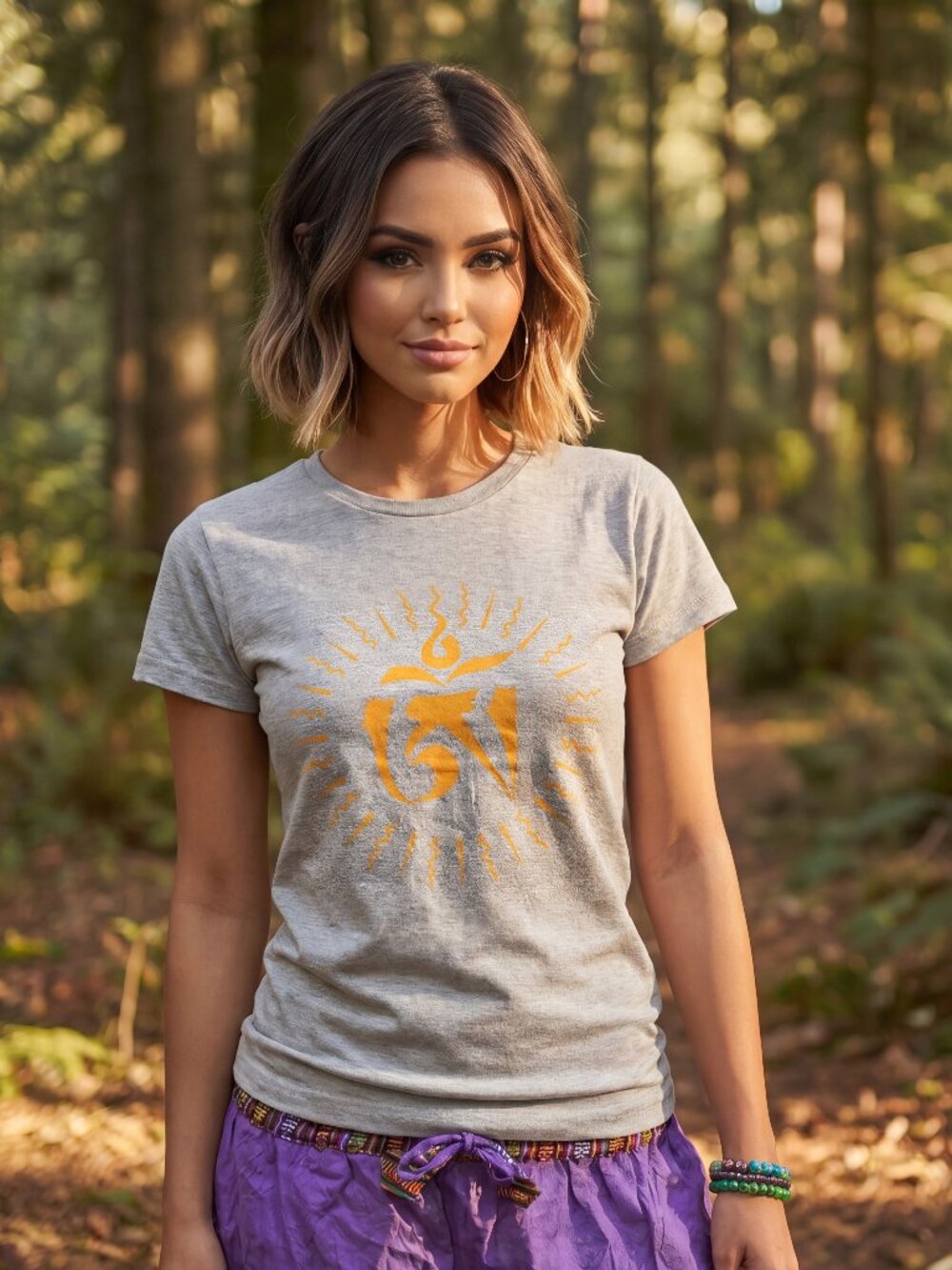 Tibetan Om Symbol Painted Tee: 100% Organic Cotton T Shirt For Women